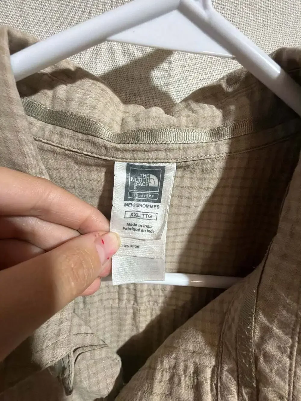 The North Face Men's Cotton Beige Checkered Short Sleeve Button Up Shirt XXL